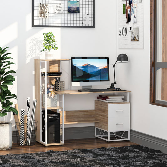 HOMCOM Corner Desk with Shelves, w/2 Drawers Multi-Shelves Home Office Furniture  Made Of Durable MDF  