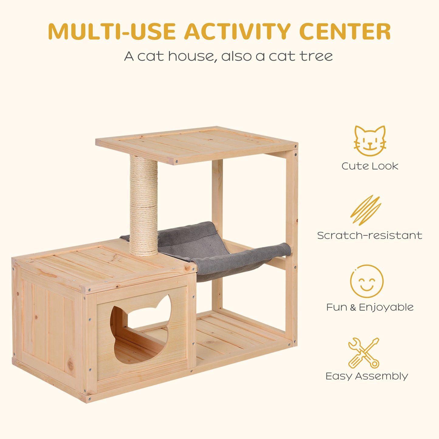 Mult-level Cat Tree Scratcher Wooden Kittiy House Activity Center with Condo Box Jumping Platforms