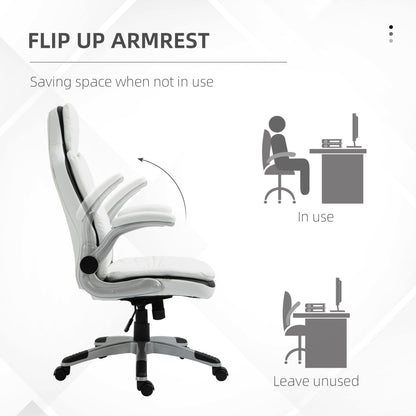 High Back Office Chair 360° Swivel Rocking Height Adjustable with Adjustable Armrest PU Leather White