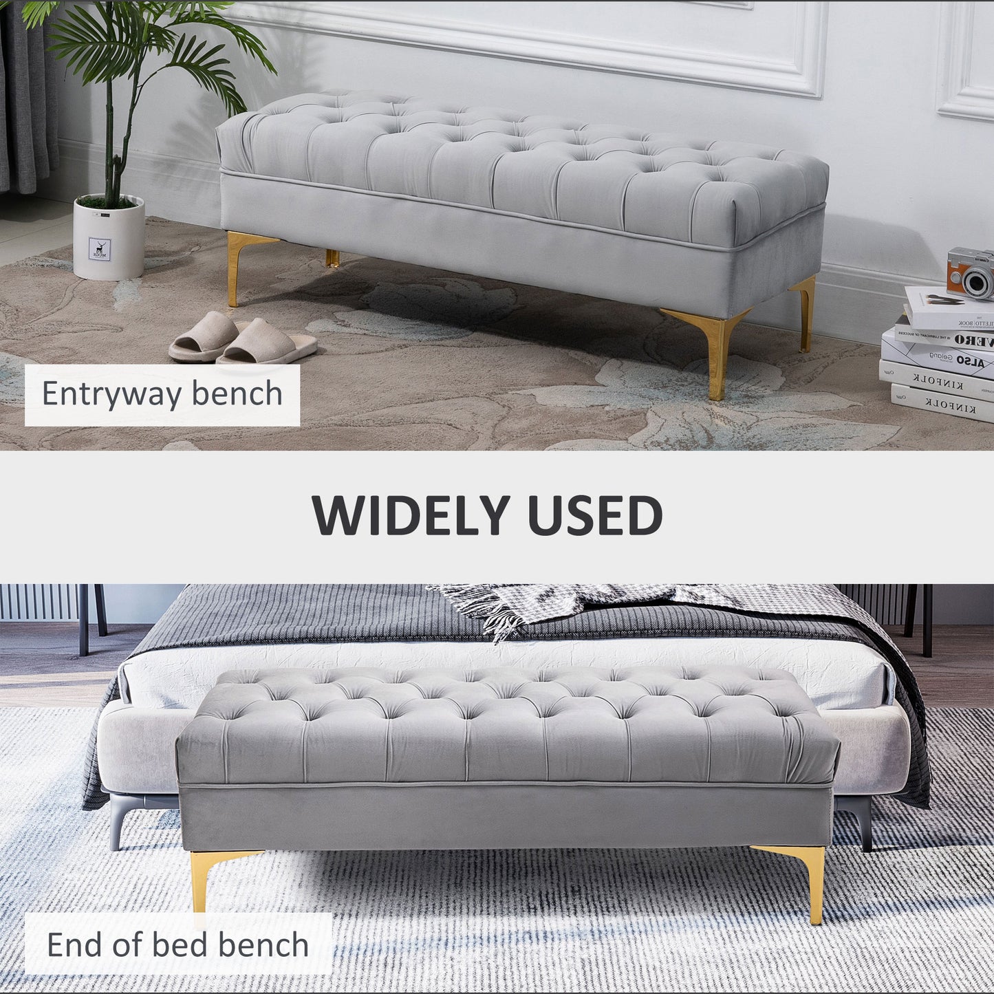 Modern Upholstered bench, End of Bed Bench, Entryway Shoe Bench with Button Tufted for Living Room, Bedroom, Grey