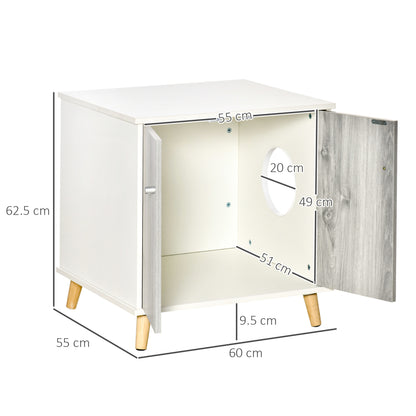 Cat Cave, Cat Litter Box, Wooden Side Table, Enclosure Washroom House Wooden Cabinet Indoor W/ 2 Magnetic Door White