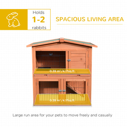 Outdoor Rabbit Hutch, Bunny Cage, Wooden, Small Animal House with No Leak Tray, Ramp, Weatherproof Roof for Outdoor