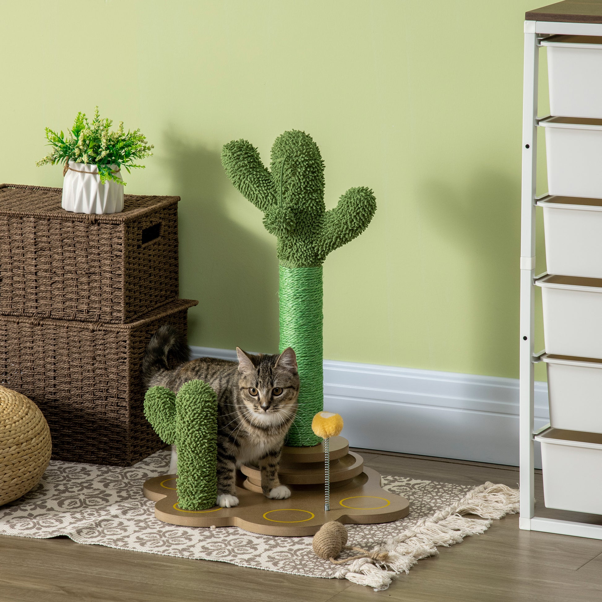 PawHut Cat Scratching Post, for Kitten, Sisal Rope Post, Interactive Ball, 60cm, Green 