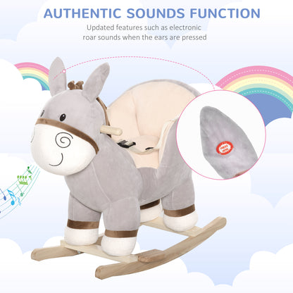 Toddlers Donkey Plush Rocking Ride On w/ Sound Grey