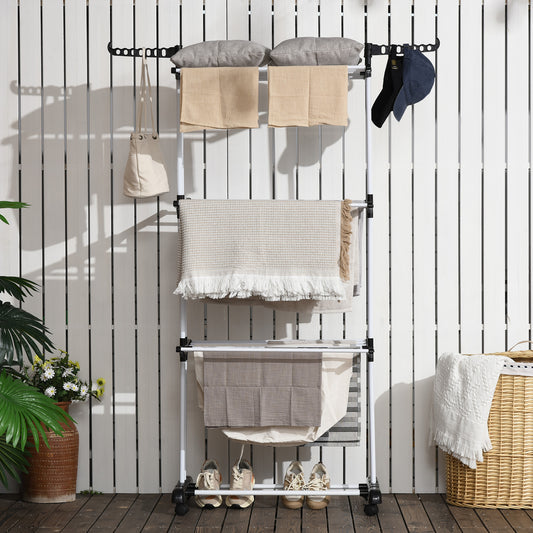 HOMCOM Foldable Clothes Drying Rack, 4-Tier Steel Garment Laundry Rack with Castors for Indoor and Outdoor Use, Black 