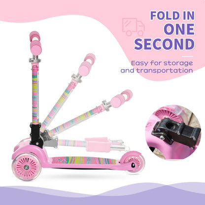 Toddler Scooter, 3 Wheel Scooter, Foldable Adjustable Height LED Flashing Wheels for Boys&Girls 3-8 Years Pink