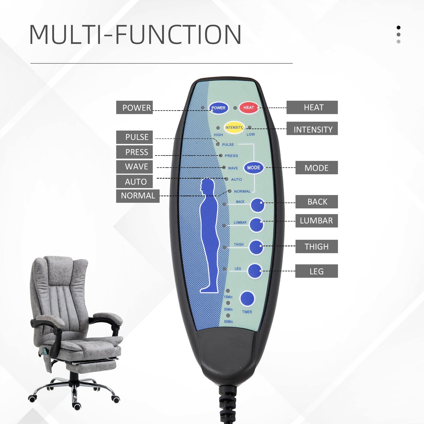 Executive Office Chair, Massage Office Chair, Office Chair,  w/Footstool, 135° Reclining, 360° Swivel, 6-point Massage, Grey