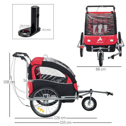 Child Bike Trailer For Kids Baby Cycle,2-Seater-Black/Red