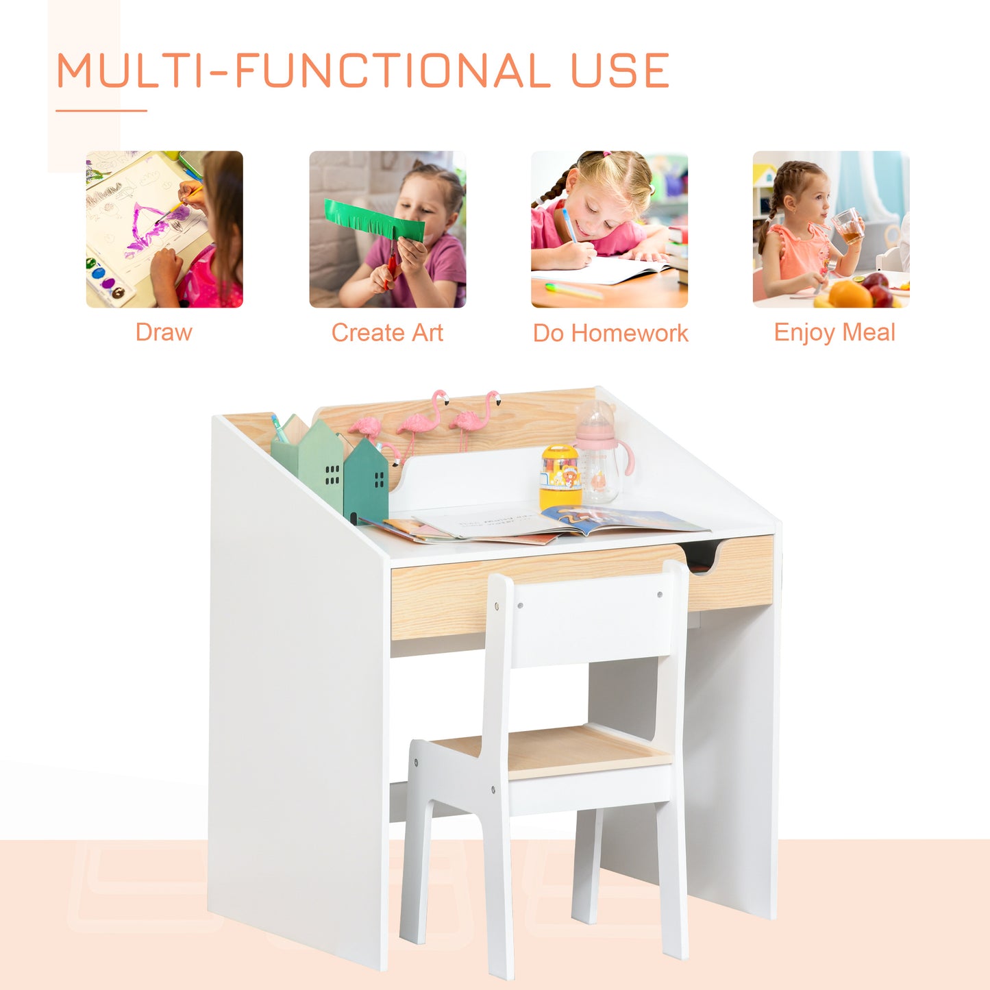 Childrens Study Table and Chair , 2 Pieces, Multi-usage Ideal for Arts&Crafts Snack Time Homework