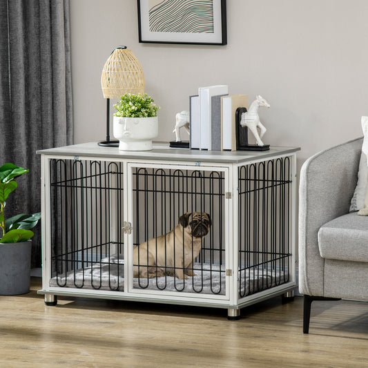 PawHut Dog Crate Furniture Side End Table with Soft Washable Cushion, Indoor Dog Kennel with Lockable Door, for Small and Medium Dogs 