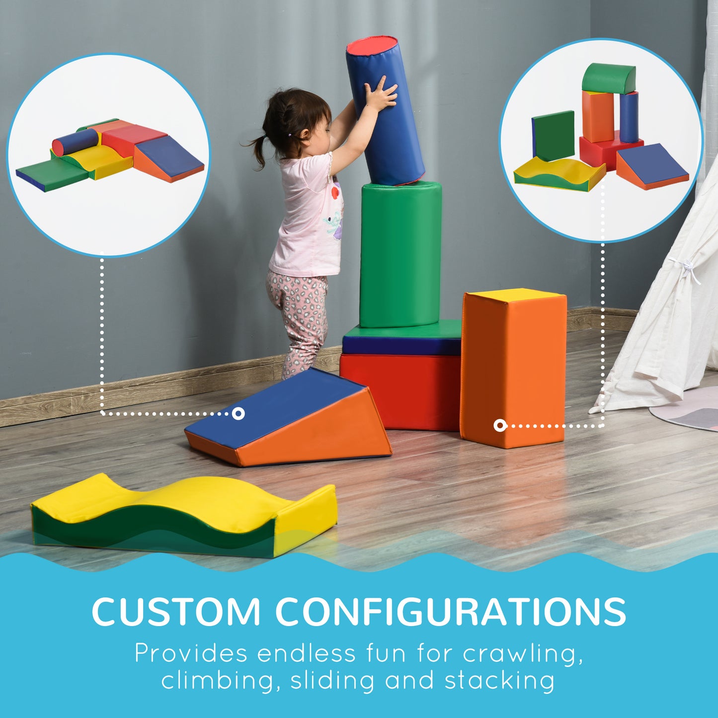 7 Pc Soft Play Blocks Kids Climb and Crawl Gym Toy Foam Building and Stacking Blocks Non-Toxic Educational Software