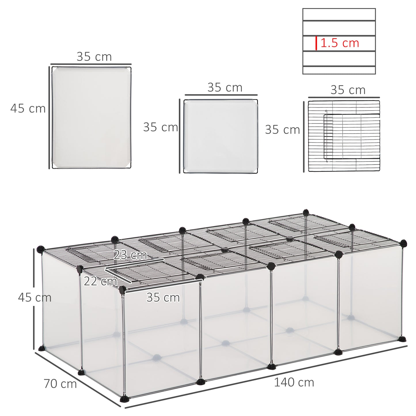 DIY Pet Playpen w/ Door Bottom 28 Panels Small Animal Cage for Guinea Pigs Rabbit Chinchilla Hamsters Transparent