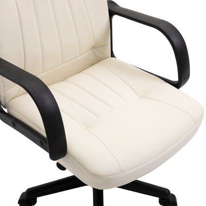 Homcom Office Chair Wheels Chair Computer Chair Home Office Chair Ergonomic Chair Swivel Pu Leather Office Chair-Cream