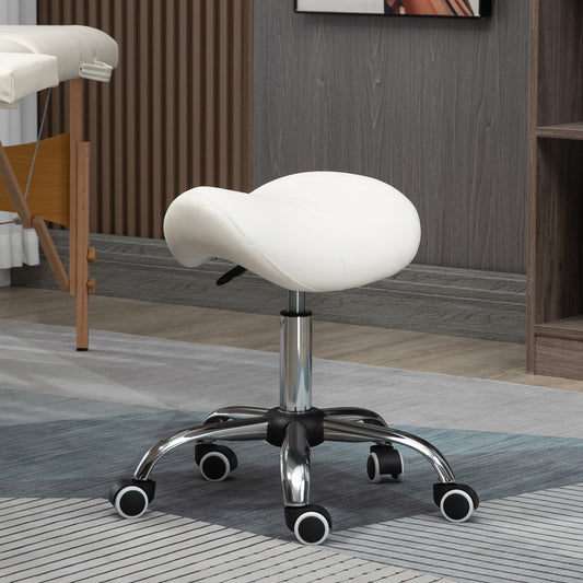 HOMCOM Beauty Stool,  360° Rotate Height Adjustable Salon Massage Spa Chair Hydraulic Rolling Faux Leather Cream 