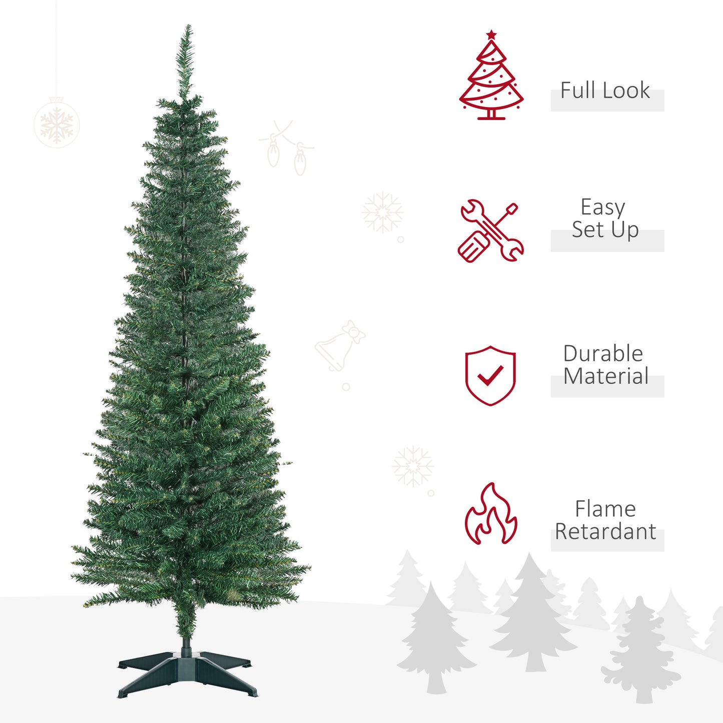 1.5m 5ft Slim Christmas Tree Easy Assembly Artificial Pine Tree Holiday Décor with Metal Stand