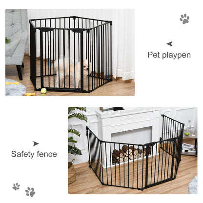 Pet Safety Gate 5-Panel Freestanding Playpen Fireplace Christmas Tree Metal Fence Stair Barrier Room Divider Black