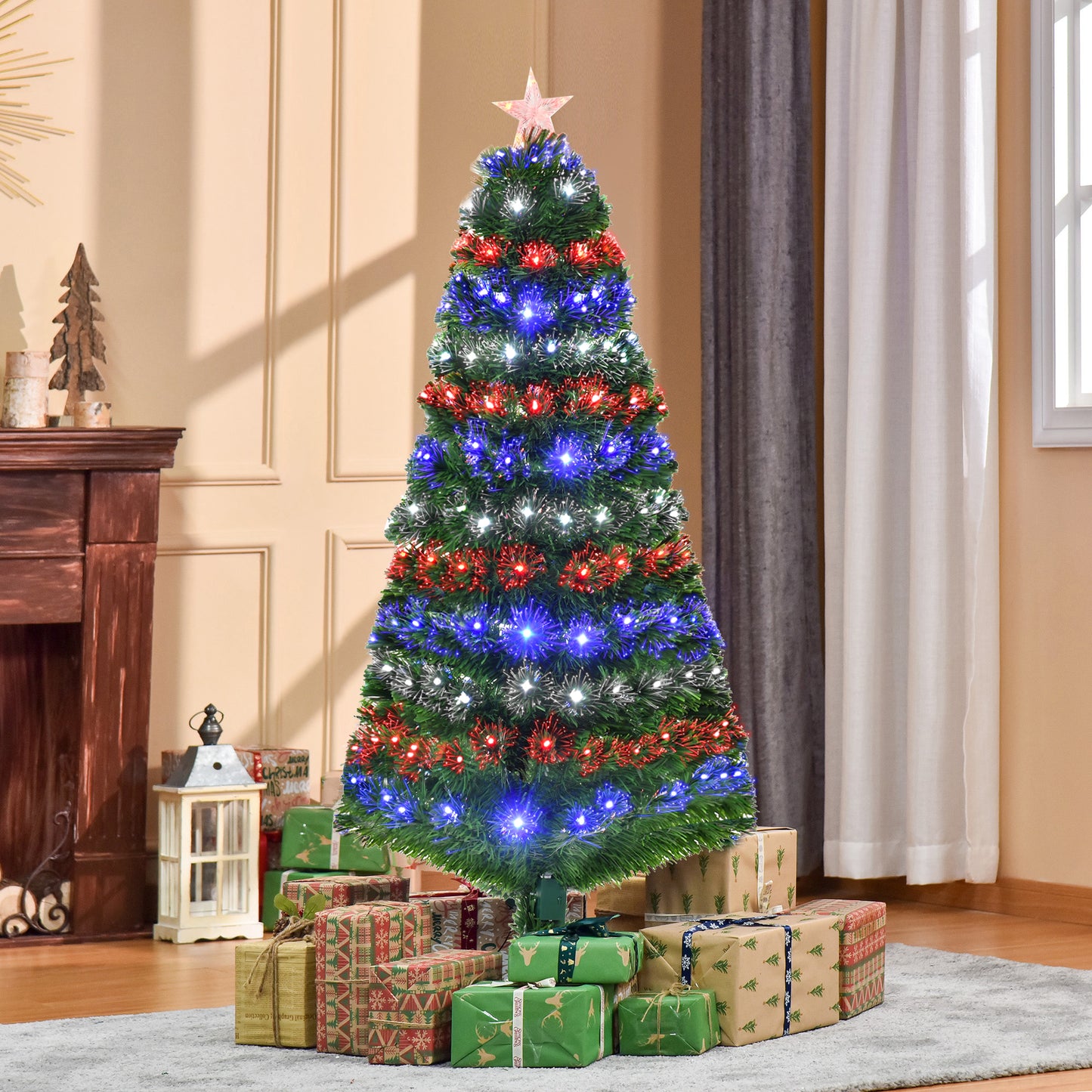 HOMCOM 5ft Prelit Christmas Tree, Artificial w/ Metal Base and LED lights 