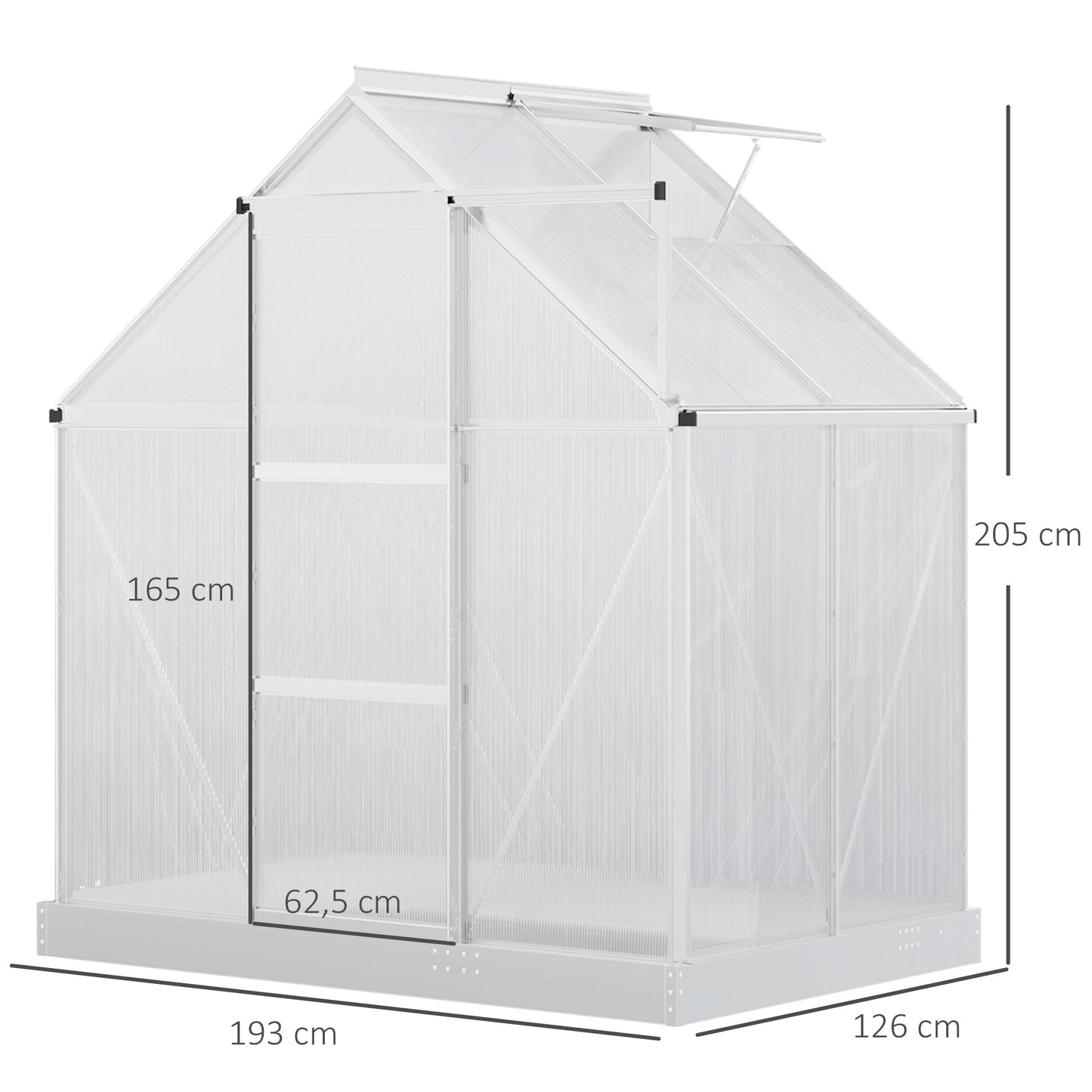 Walk-In Greenhouse Polycarbonate Panels Aluminium Frame Sliding Door Adjustable Window Flower Grow House Protection  Aosom IE