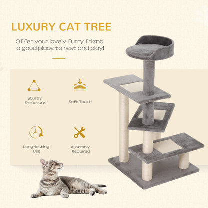 101cm Cat Tree Cat Tower Scratching Post Climbing Tree for Kitten Portable Activity Center Beige Grey