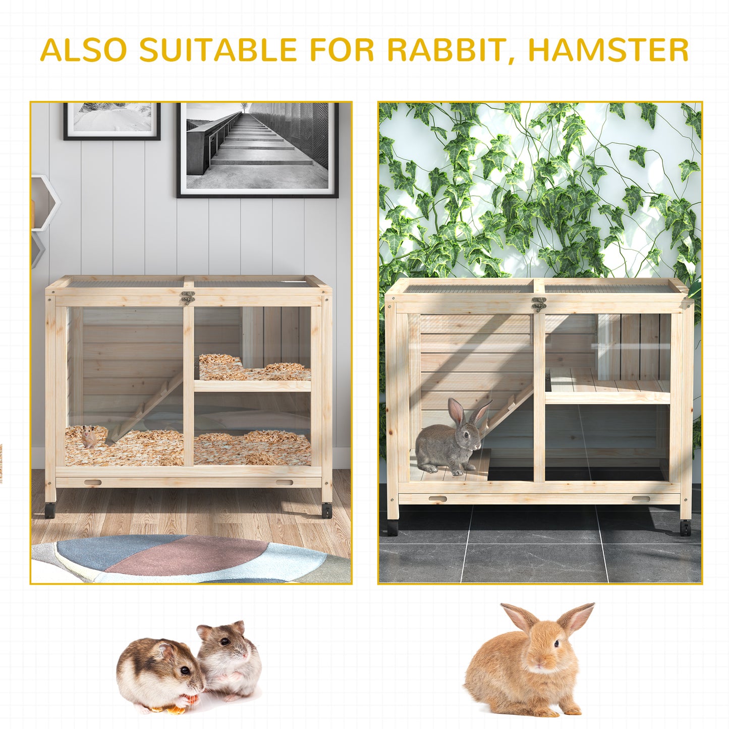 Solid Wood Rabbit Hutch Pet House Indoor Water-Resistant W/ Ramp Small Animals