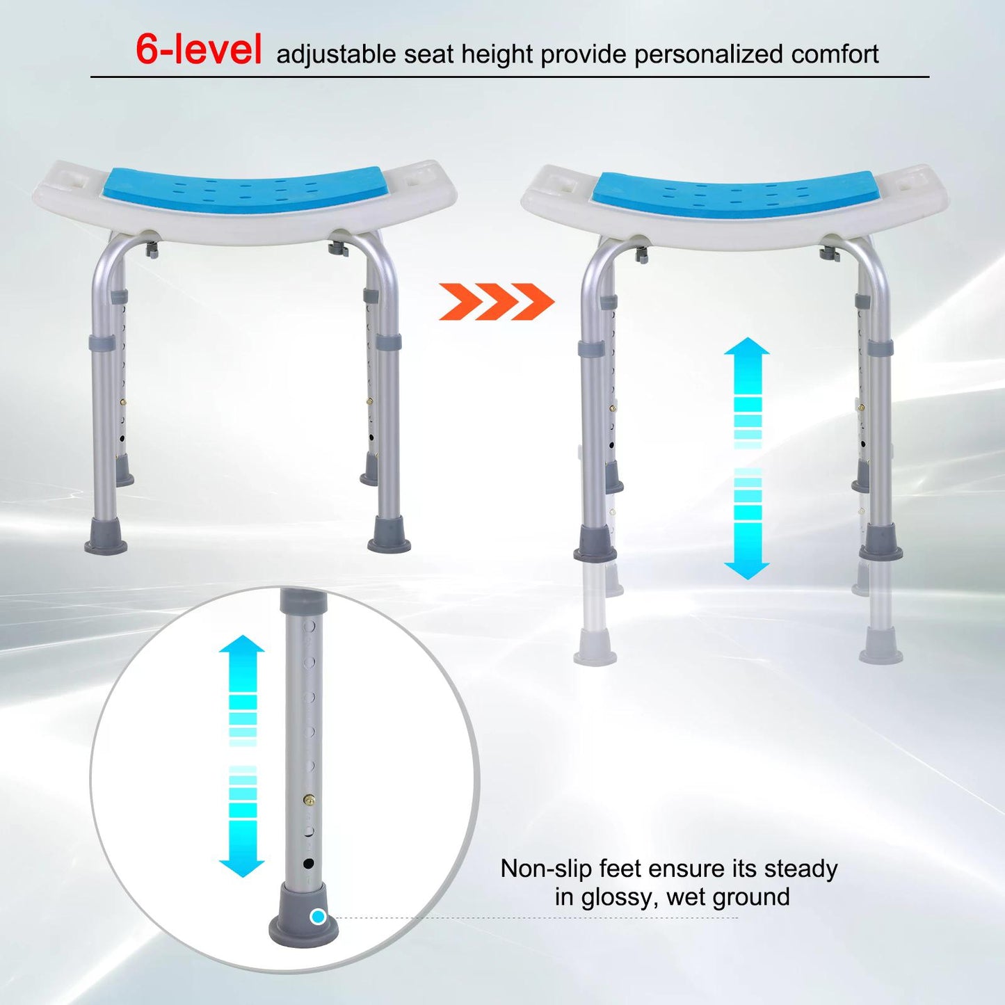 Aluminium Alloy 6-Level Non-Slip Bathroom Stool w/ Drainage Blue