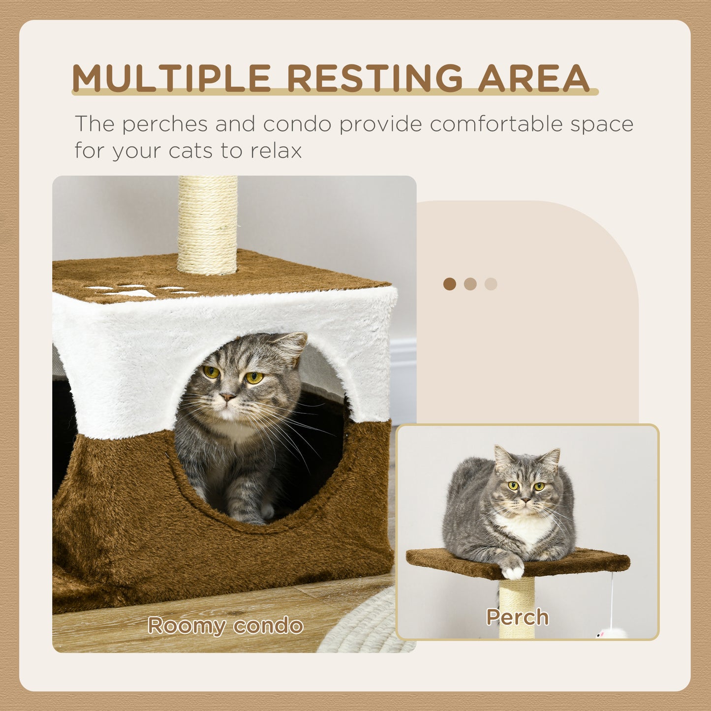 Cat Tree Tower Kitten House Scratching Posts W/ Condo Perch Interactive Mouse Toy 45 x 33 x 70 cm