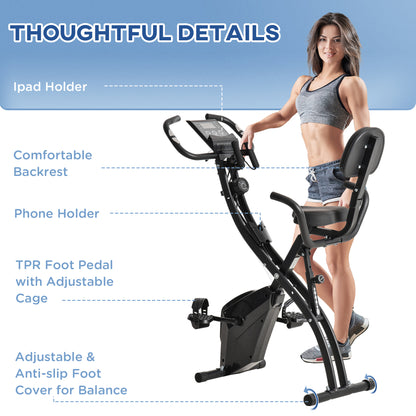 Steel 2-in-1 Exercise Bike w/ Arm Resistance Bands Black