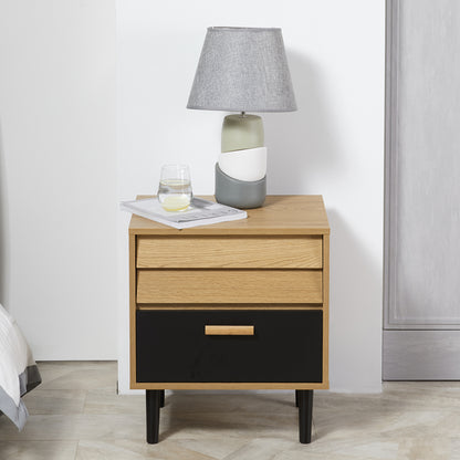 Black Wood Bedside Table, with 2 Drawers Nordic Style for Bedroom Living Room