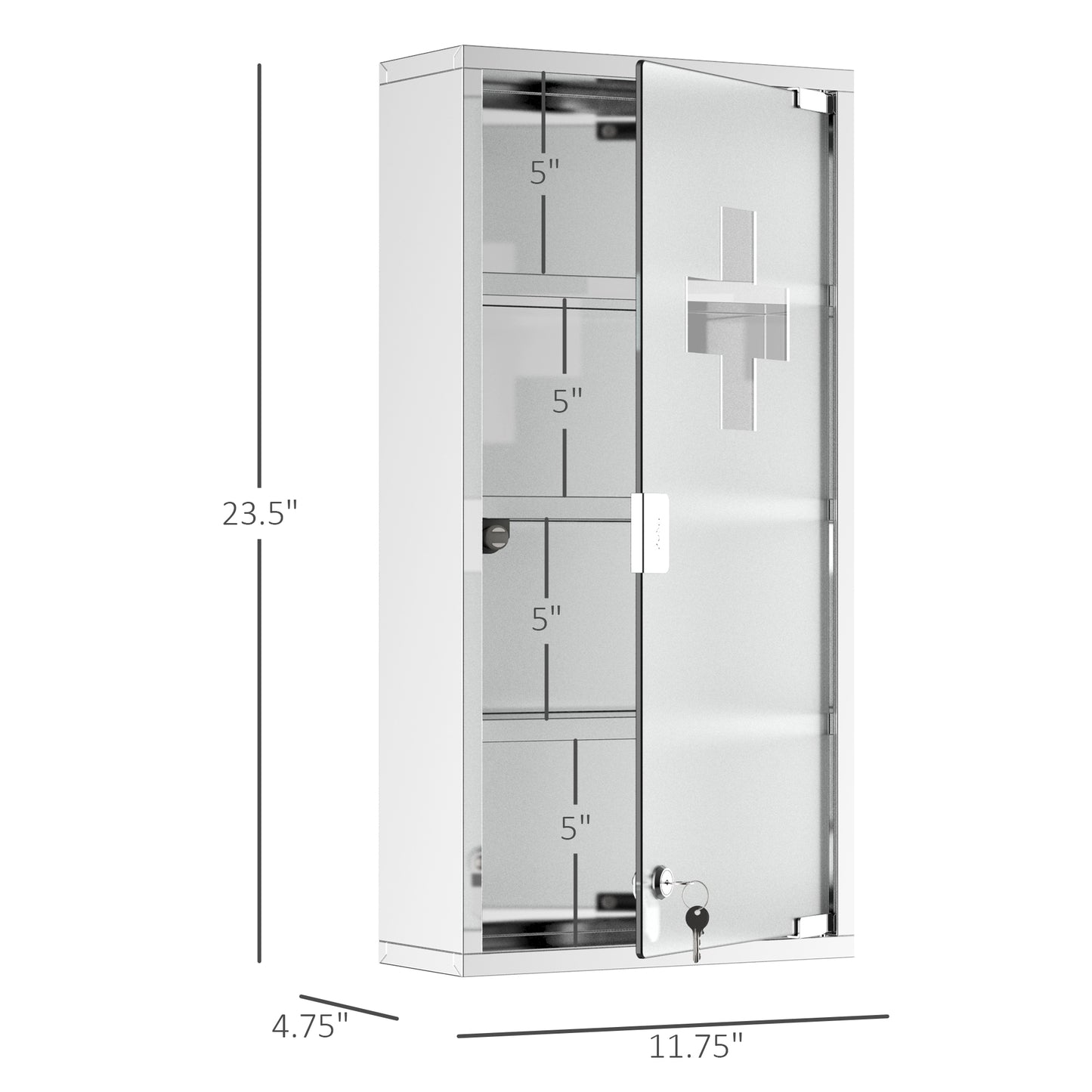 Medicine Cabinet, First Aid Cabinet, Lockable, Aluminium Body, for Bathroom, Wall Mounted, 60H X 30W X 12D cm Steel Silver