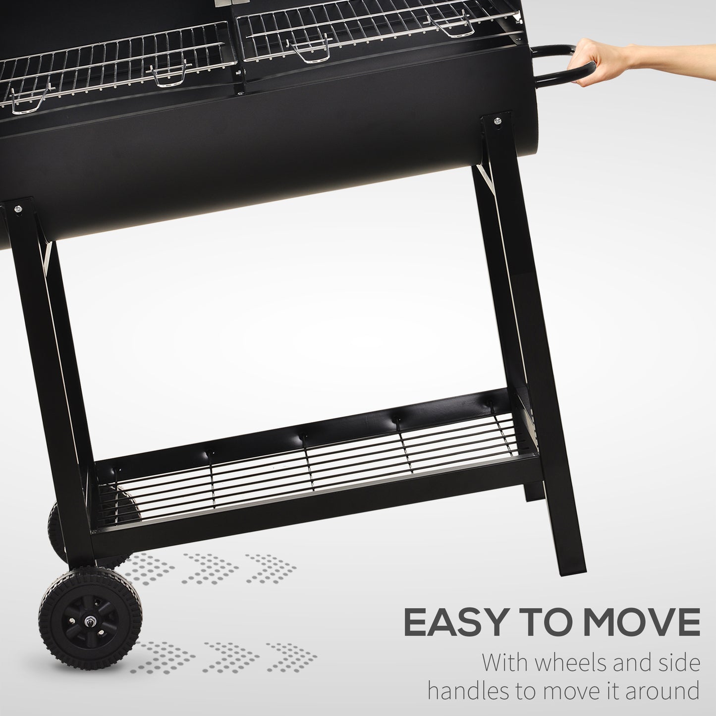 Steel 2-Grill Charcoal BBQ w/ Wheels Black