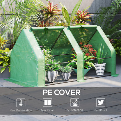 Mini Small Greenhouse w/ Steel Frame & PE Cover & Zippered Window Poly tunnel Steeple for Plants Vegetables, 180 x 90 x 90 cm