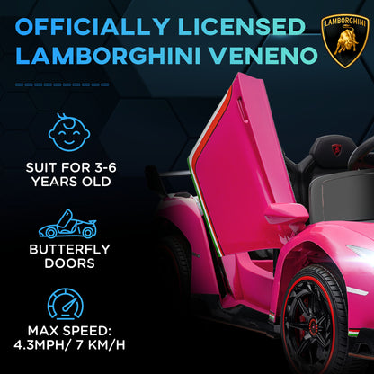 Lamborghini Veneno Licensed 12V Kids Electric Ride on Car w/ Butterfly Doors, Portable Battery w/ Bluetooth, Pink