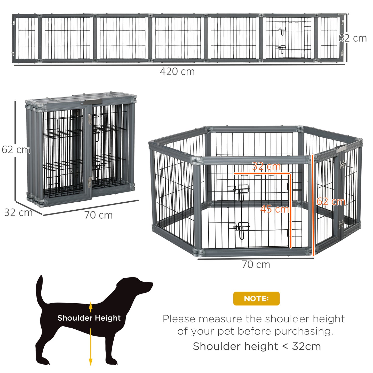 Heavy Duty Pet Playpen, 6 Panels Puppy Play Whelping Pen, Foldable Steel Dog Exercise Fence, with Door, Double Locking Latches