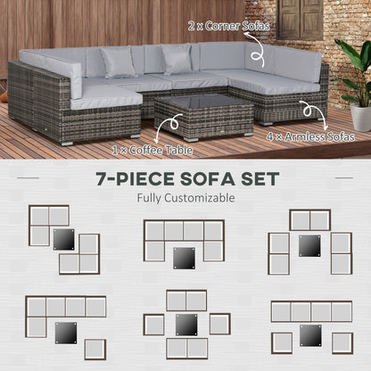 7 PC Garden Rattan Furniture Set Patio Outdoor Sectional Wicker Weave Sofa Seat Coffee Table w/ Cushion Pillow Buckle Structure  Aosom IE