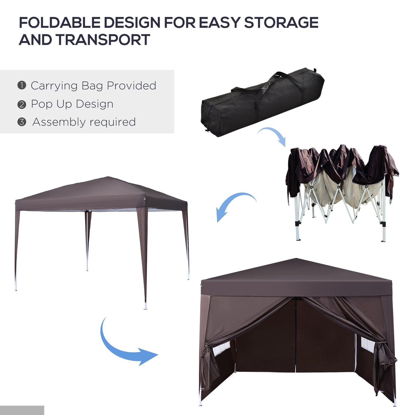 Pop Up Gazebo Marquee, size (3m x3m)-Coffee