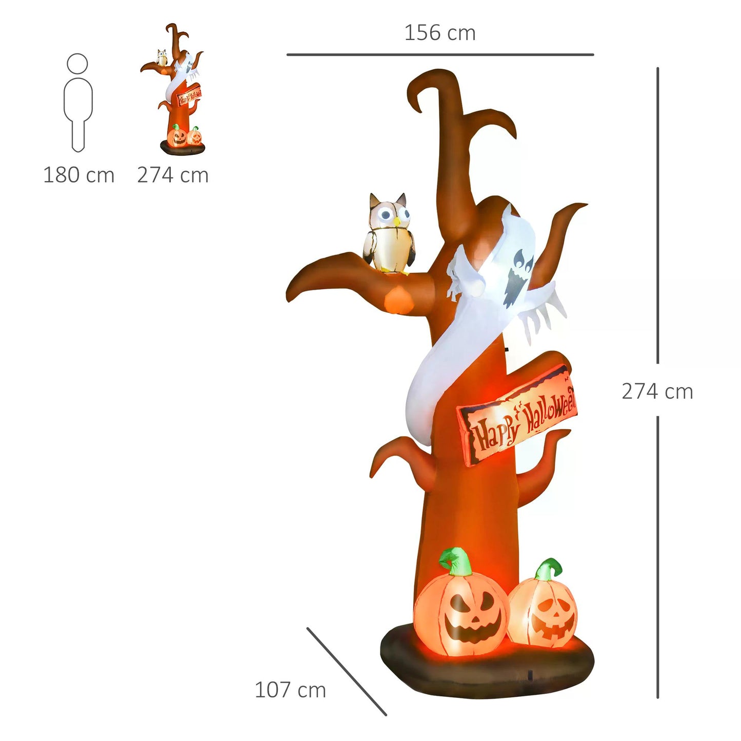 2.7m Halloween Inflatable Tree with Ghost and Pumpkin, LED Lighted for Home Indoor Outdoor Garden Lawn Decoration Party Prop