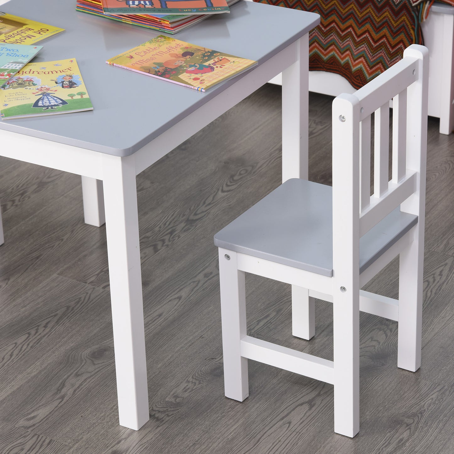 Kids Table and 2 Chairs Set 3 Pieces Toddler Multi-usage Desk for Indoor Arts & Crafts Study Rest Snack Time Easy Assembly Grey