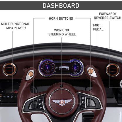 Kids Electric Ride on Car Bentley Licensed 12V Children Twin Motors with Lights Music Parental Remote Control-White  Aosom IE