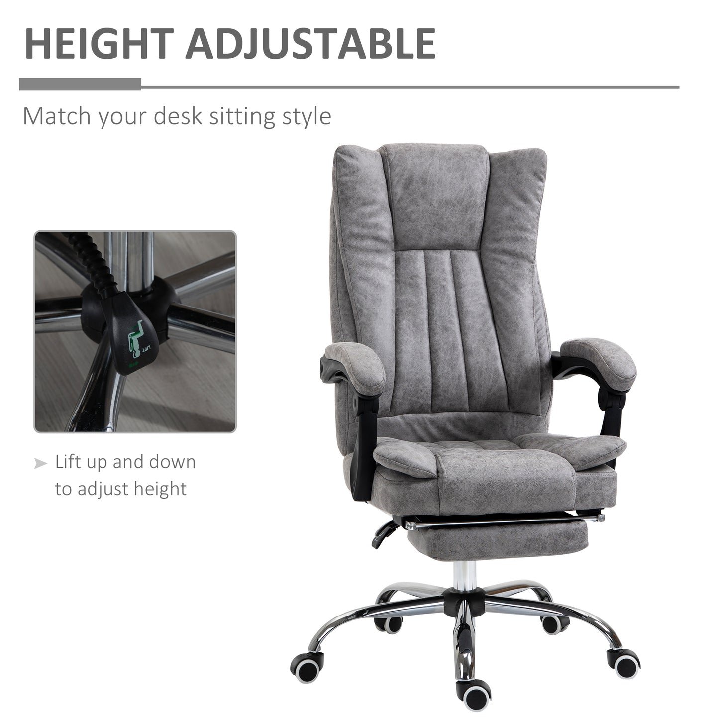 High Back Office Desk Chair, with Footstool, Reclining Function Armrests Swivel