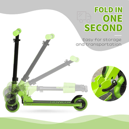 Childrens 2 Wheel Scooter, Foldable Kick Scooter W/ Adjustable Height Brake for Boys&Girls 3 - 8 Years Green