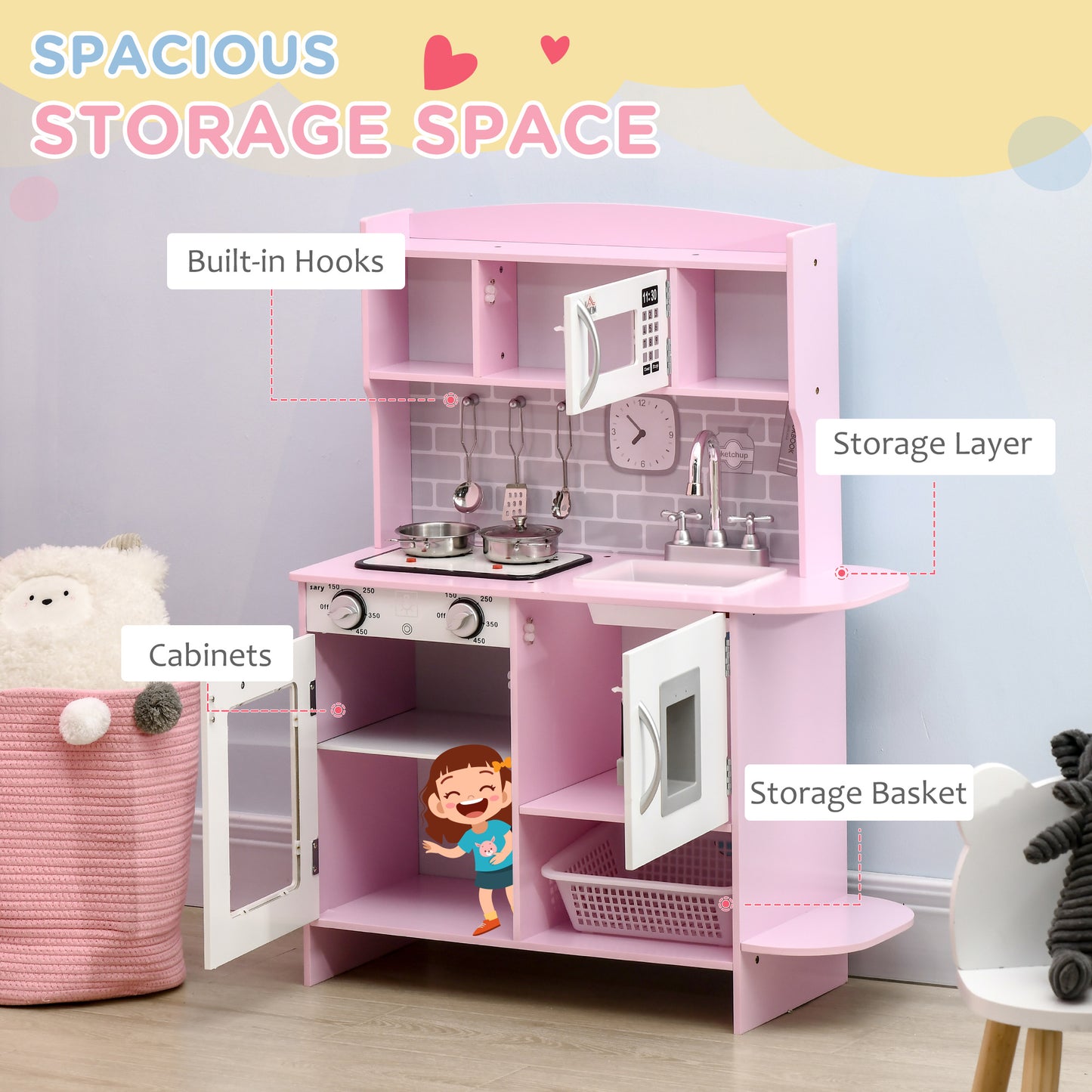 Pink Childrens Kitchen, with Lights, Sounds, Microwave, Sink and Storage