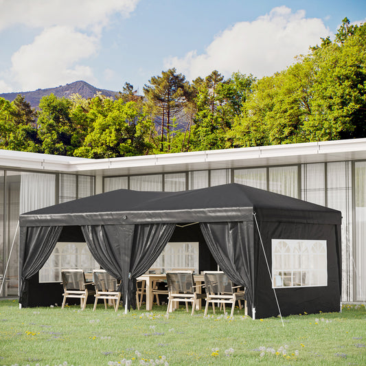 Outsunny 3 x 6m Garden Heavy Duty Pop Up Gazebo Marquee Party Tent Wedding Water Resistant Awning Canopy-Black