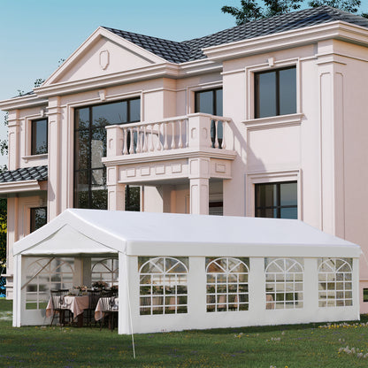 Outsunny 13' x 26' Heavy-duty Outdoor Carport Party Event Tent, Patio Gazebo Canopy Pavilion with 4 Sidewalls, 8 Windows, White 