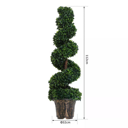 Set of 2 Artificial Boxwood Spiral Topiary Trees Potted Decorative Plant Outdoor and Indoor Décor 120cm