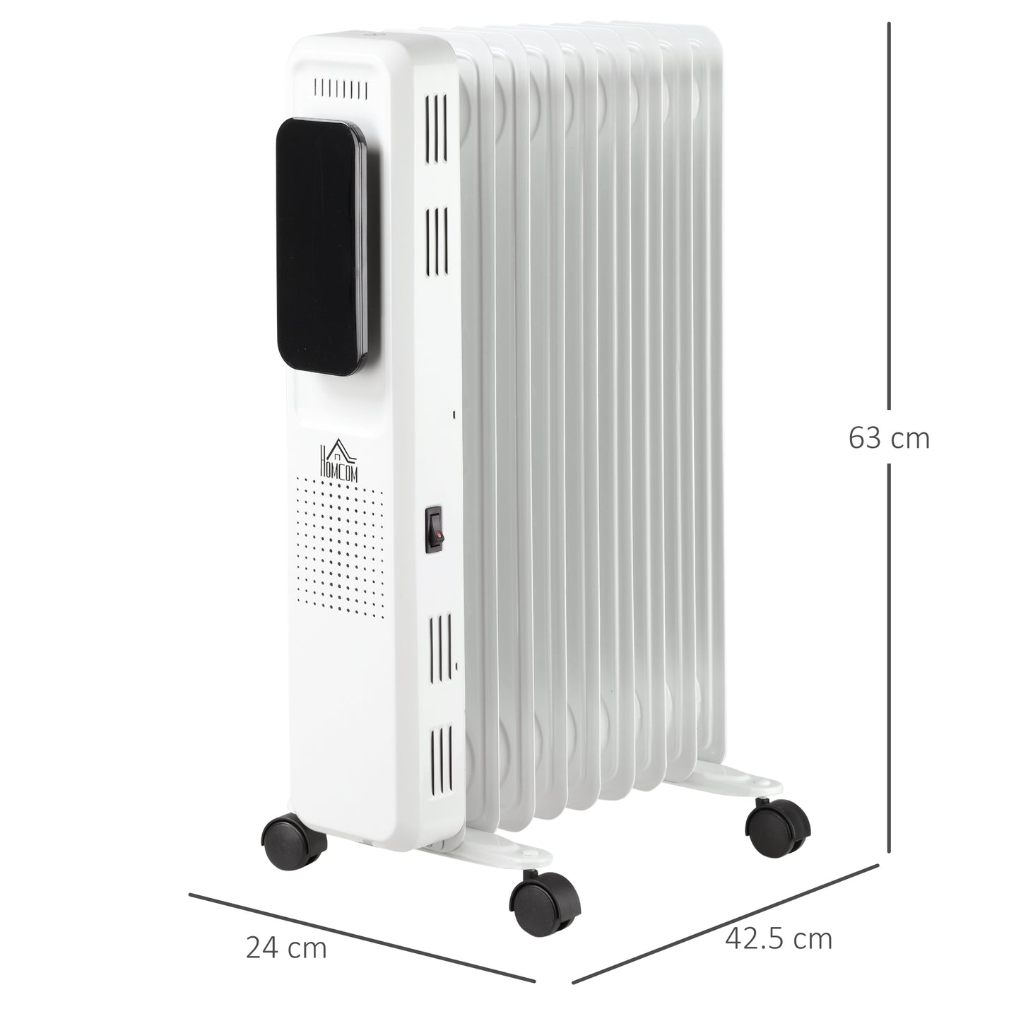 Oil Filled Radiator with Timer, 2180W, 9 Fin, Portable Electric Heater w/LED Display, 3 Heat Settings, White