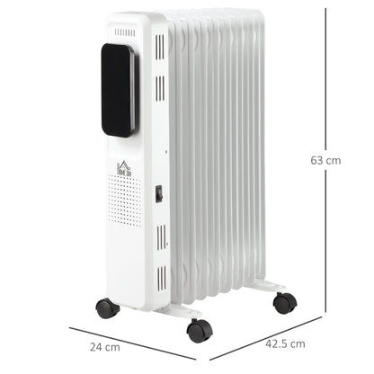 Oil Filled Radiator with Timer, 2180W, 9 Fin, Portable Electric Heater w/LED Display, 3 Heat Settings, White