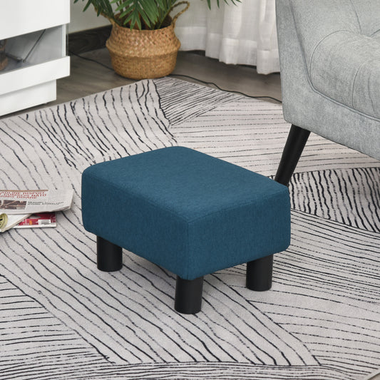 HOMCOM Small Footstool, Linen Fabric, Dark Blue Home Office with Legs 40 x 30 x 24cm