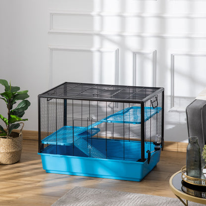 PawHut Hamster Cage Small Animal Cage Habitat for Guinea Pigs Chinchillas With Accessories, 80x48x58 cm, Light Blue 