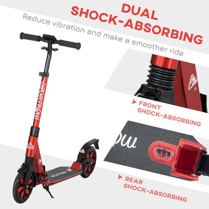 Adult Kick Scooter, Foldable w/ Adjustable Handlebar, Kickstand, Dual Shock Absorber, 200mm Wheels & ABEC-9 Bearing, Red