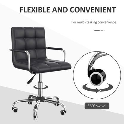 Homcom Pu Leather Computer Chair Office Chair Wheels Chair Home Office Chair Ergonomic Chair Adjustable Height-Black